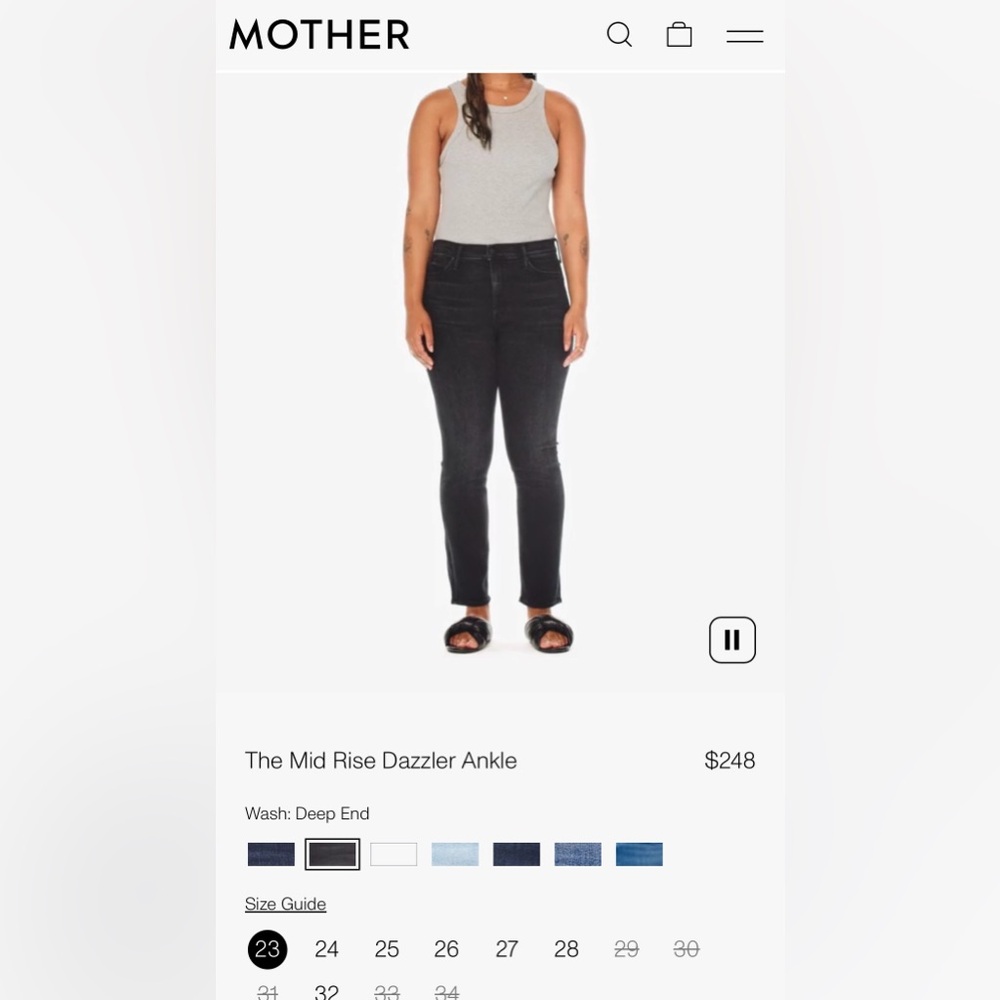 NWOT Mother The Mid Rise Dazzler Ankle Deep end color size 28